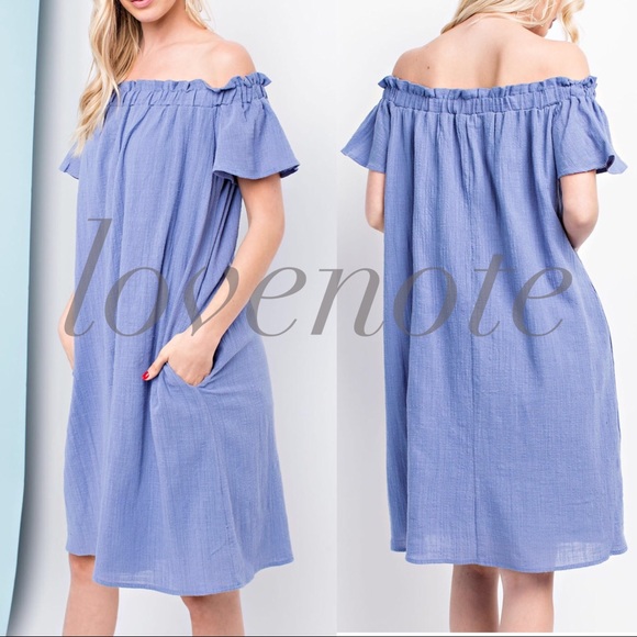 100% Cotton Lined Off Shoulder Knee Length Dress - Picture 2 of 2